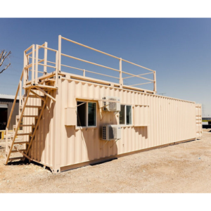 Contentor habitável de 40 pés com terraço e design personalizável.