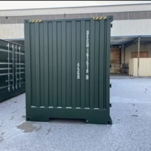 Contentor High Cube de 40 pés com 4 portas laterais, verde escuro.